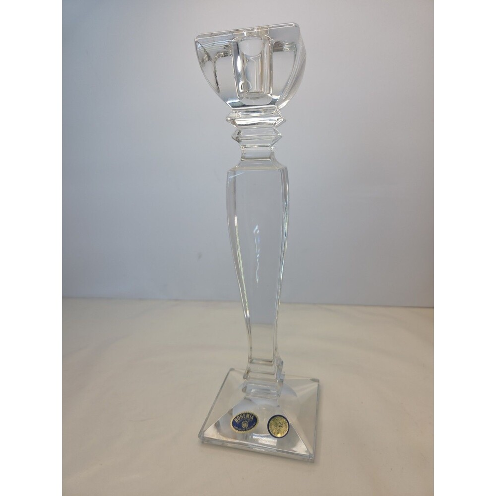 Single Bohemia Clear Crystal Candlestick Holder 10” Czech Republic 24% PbO EUC